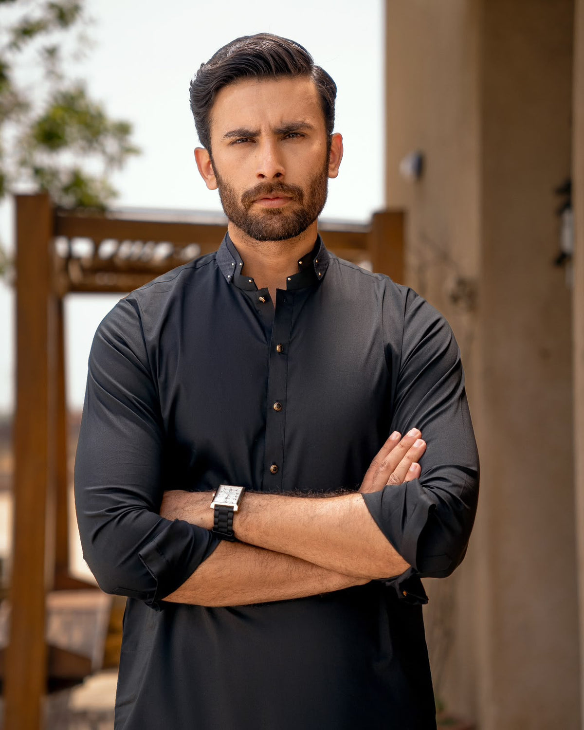 The Black Midnight Elegance Kurta Pajama by Crocfit Bespoke, Karachi