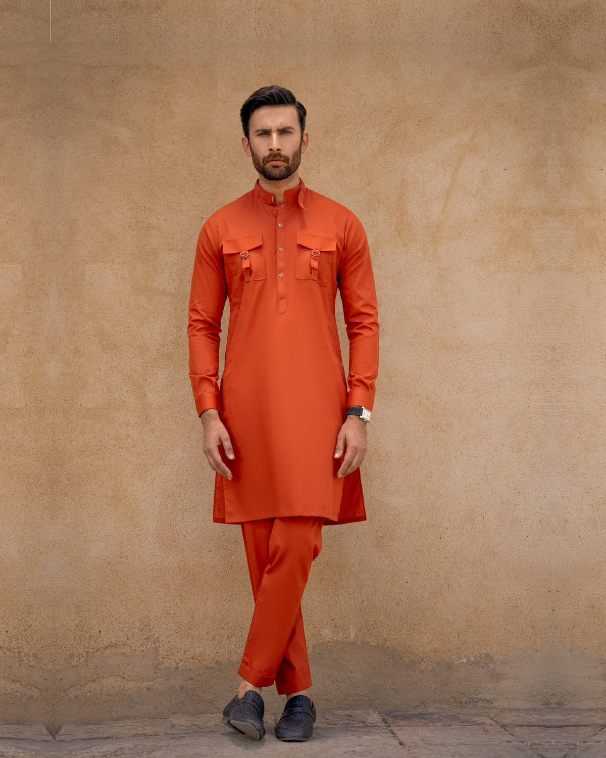 The Heritage Orange Kurta Pajama by Crocfit Bespoke, Karachi