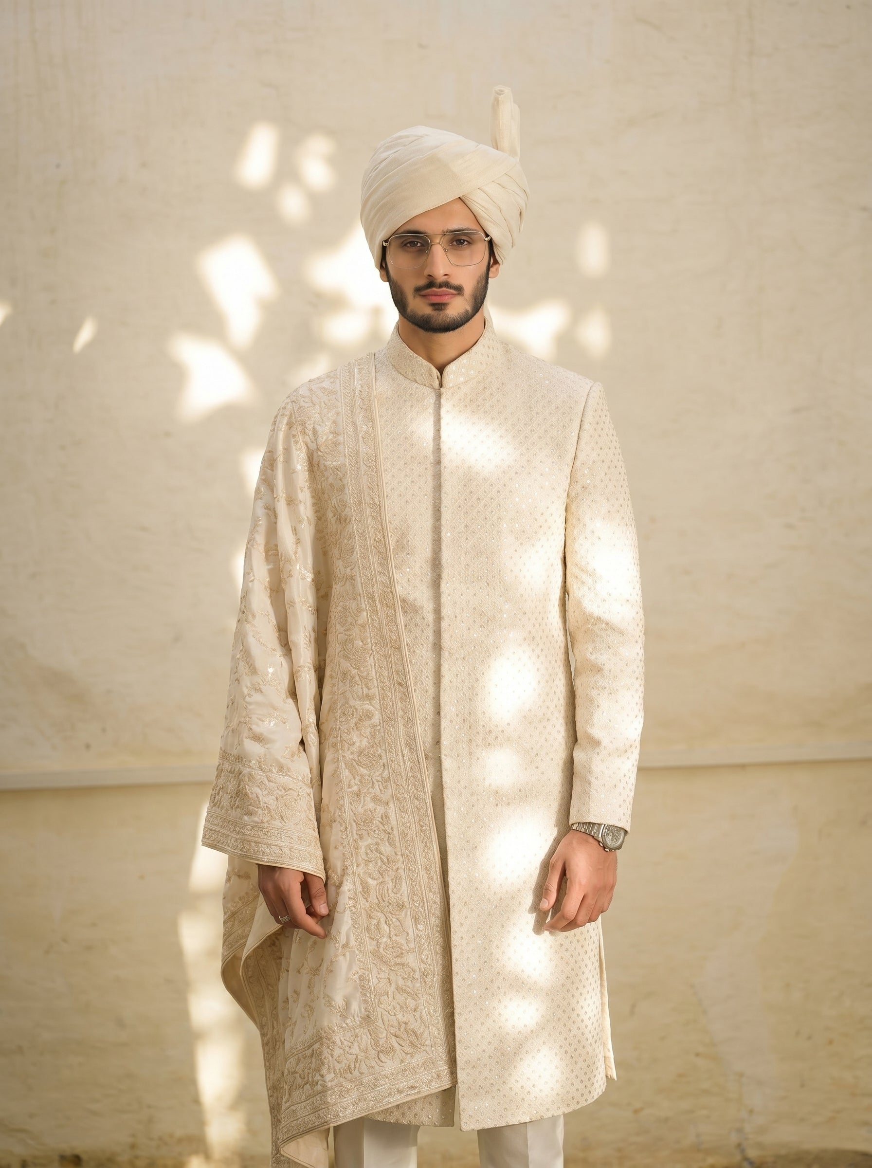 Noir Majesty – Hand-Embellished Offwhite Sherwani Set