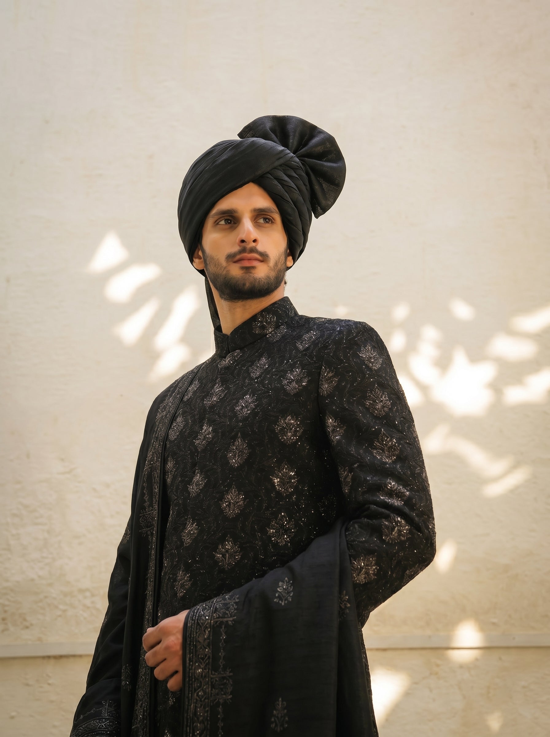 Regal Black Embroidered Sherwani Set