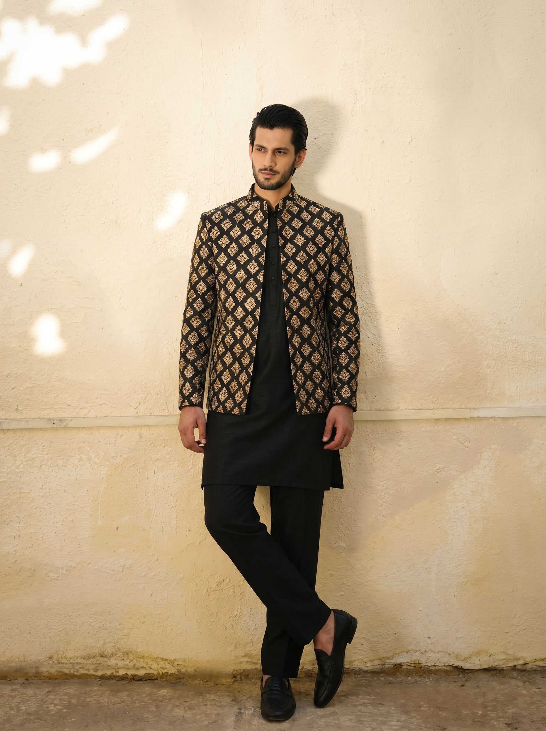 Royal Black Embroidered Prince Coat