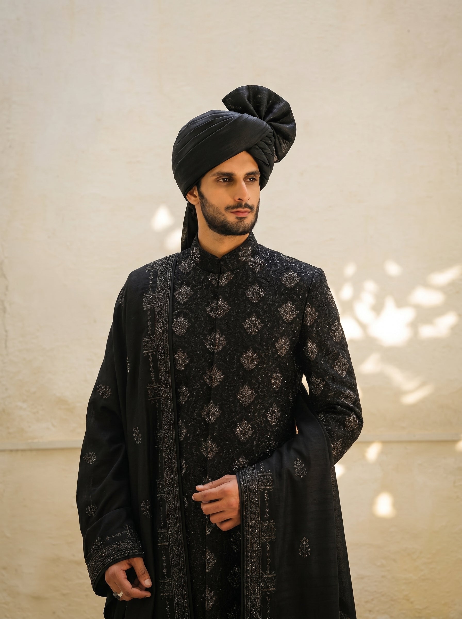 Regal Black Embroidered Sherwani Set