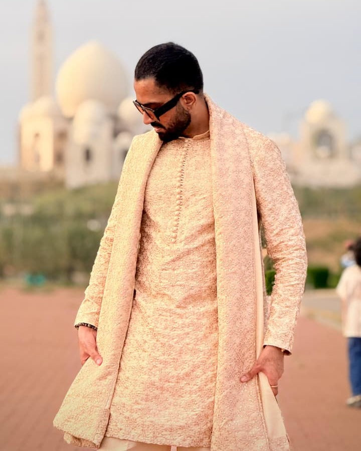 Beige Kurta with Farshi Pajama and Shawl