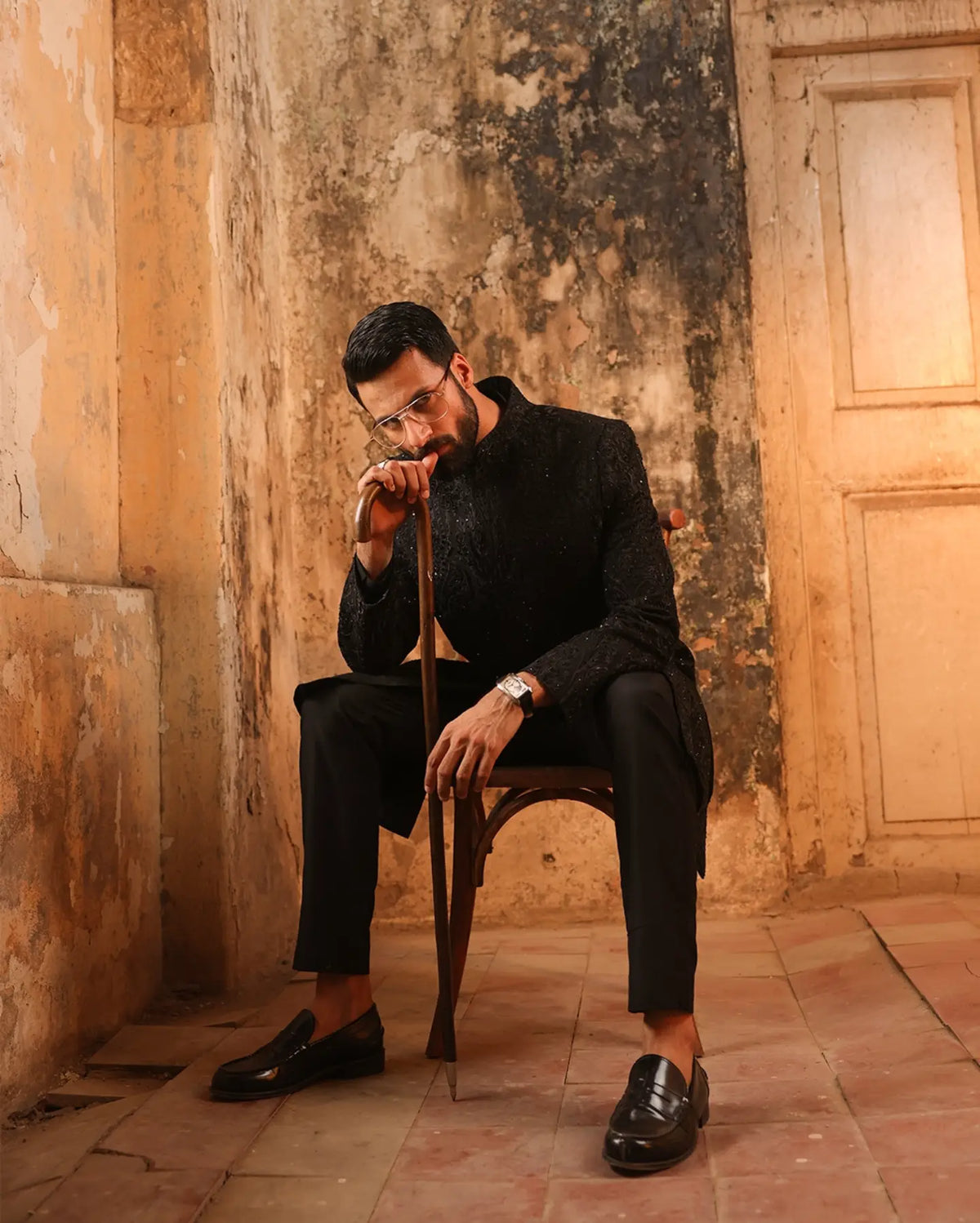 Royale Eclipse Black Sherwani by Crocfit Bespoke, Karachi – view 3