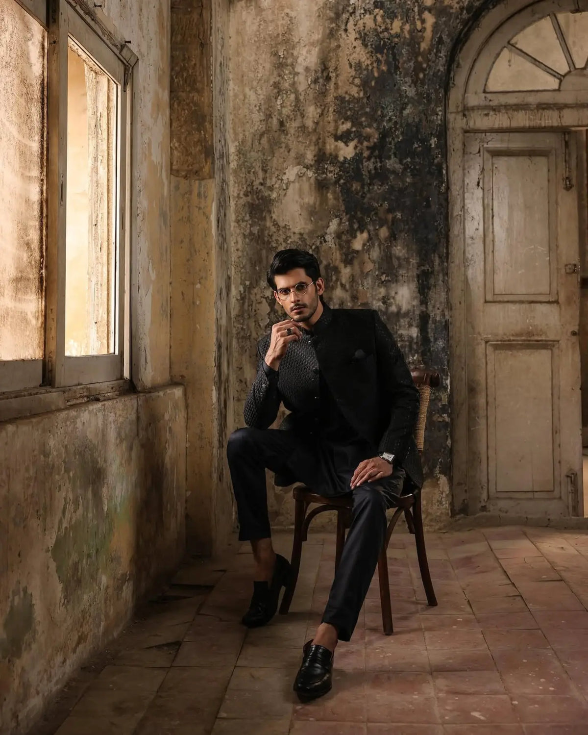Midnight Monarch Prince Coat and Kurta Pajama by Crocfit Bespoke, Karachi – view 3