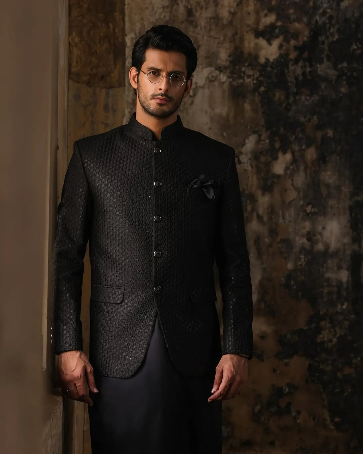 Midnight Monarch Prince Coat and Kurta Pajama by Crocfit Bespoke, Karachi