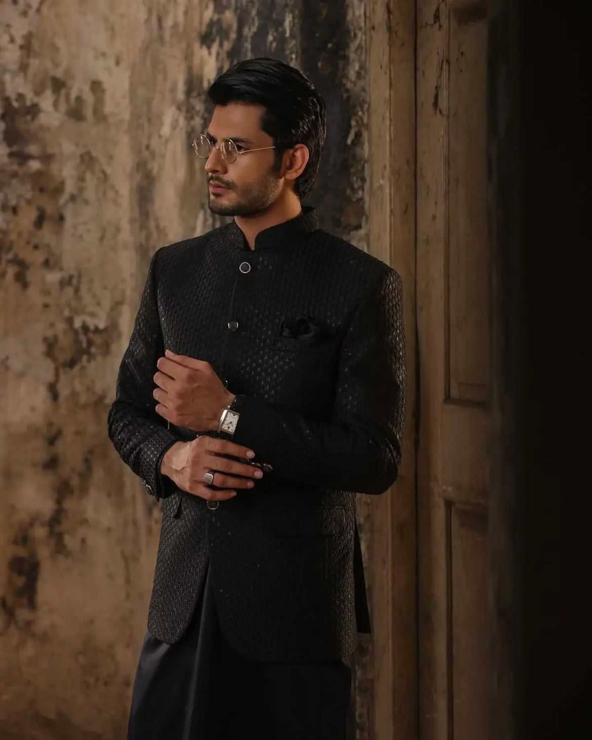 Midnight Monarch Prince Coat and Kurta Pajama by Crocfit Bespoke, Karachi – view 4