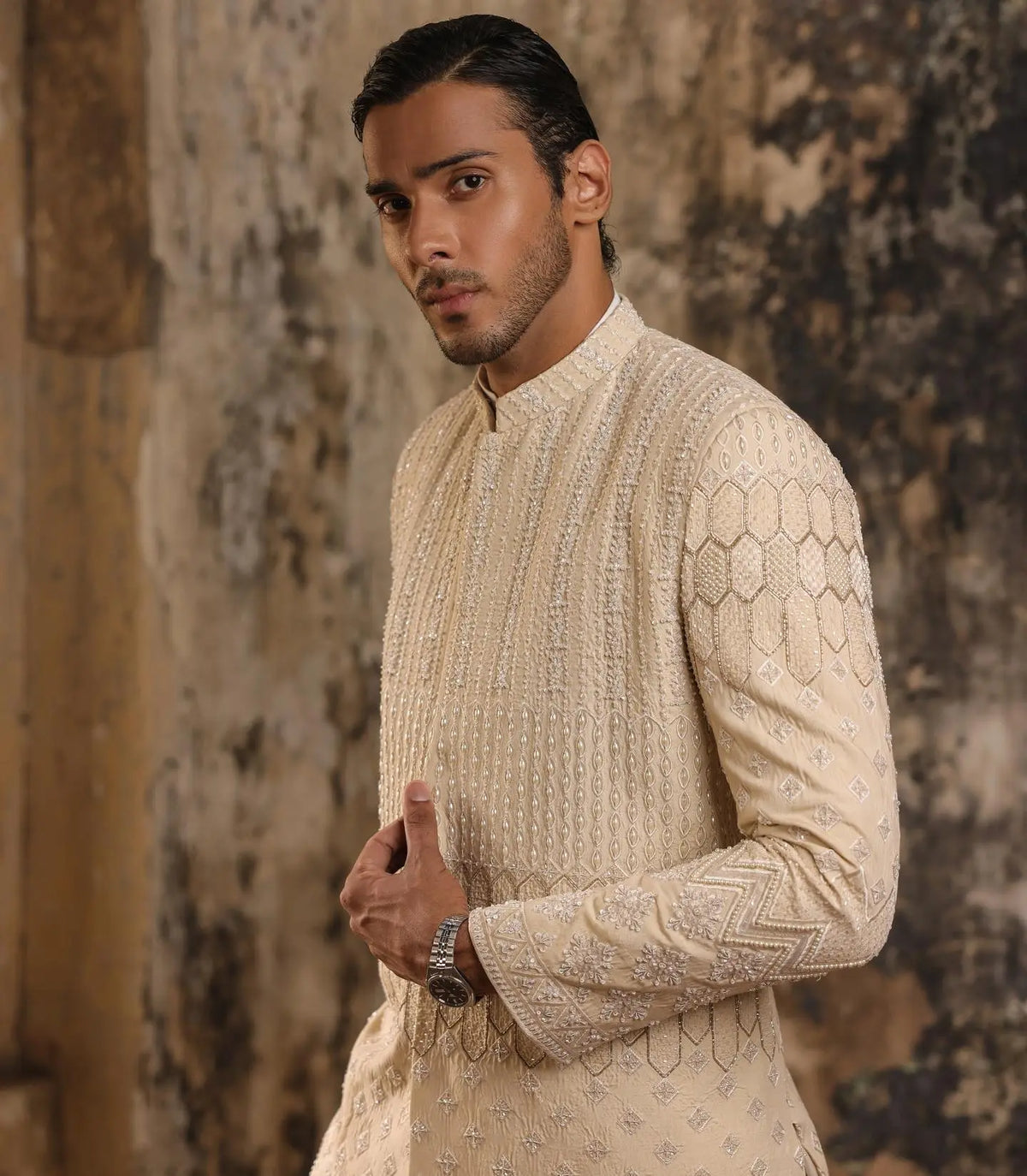 The Luxe Pearl Sherwani by Crocfit Bespoke, Karachi – view 4