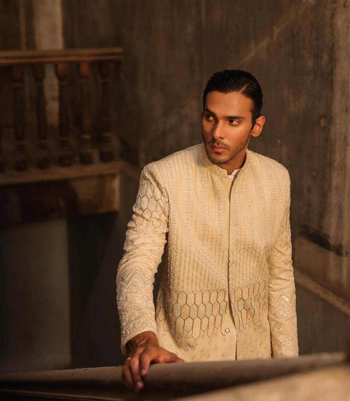 The Luxe Pearl Sherwani by Crocfit Bespoke, Karachi – view 2