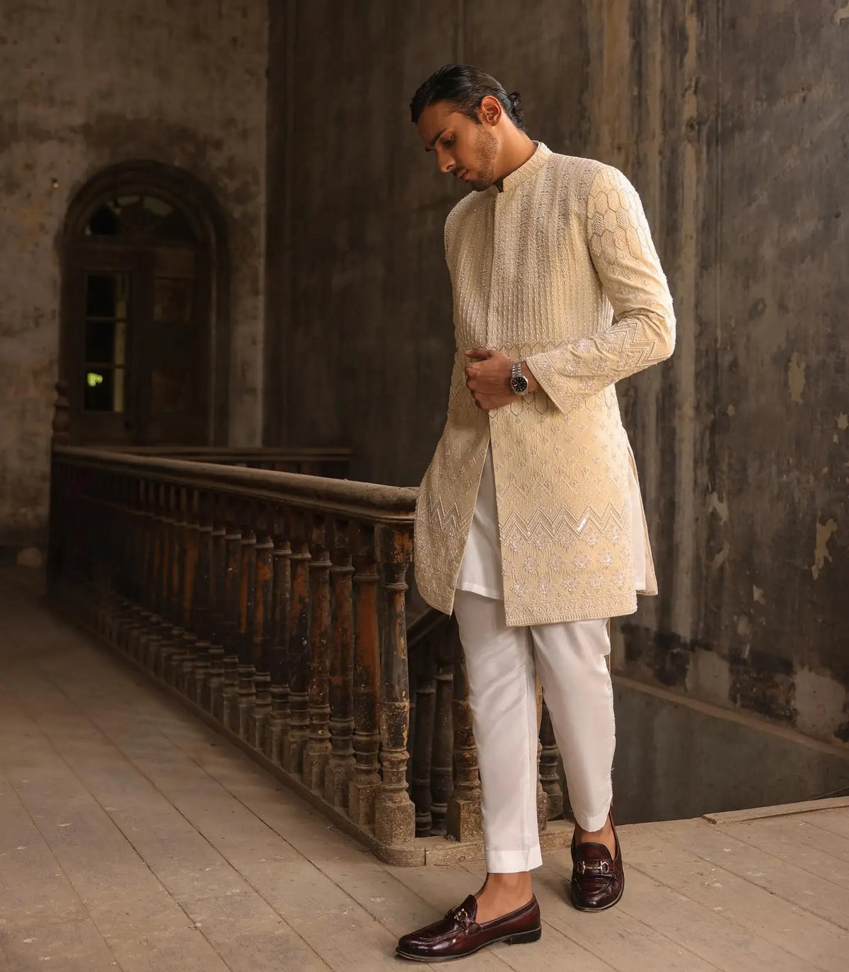 The Luxe Pearl Sherwani by Crocfit Bespoke, Karachi – view 5