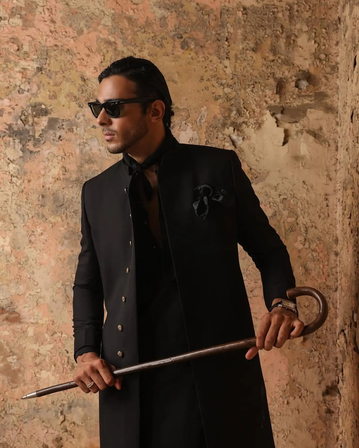 Midnight Black Legacy Sherwani and Kurta Pajama by Crocfit Bespoke, Karachi – view 2