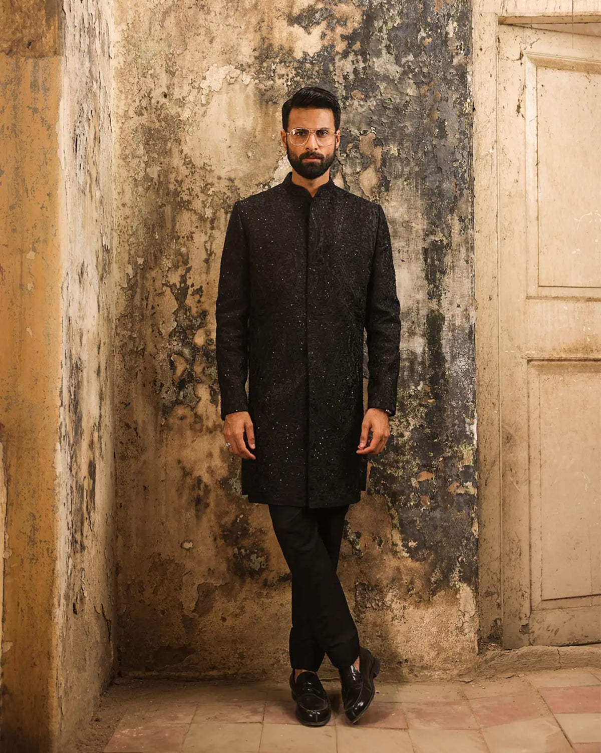 Royale Eclipse Black Sherwani by Crocfit Bespoke, Karachi