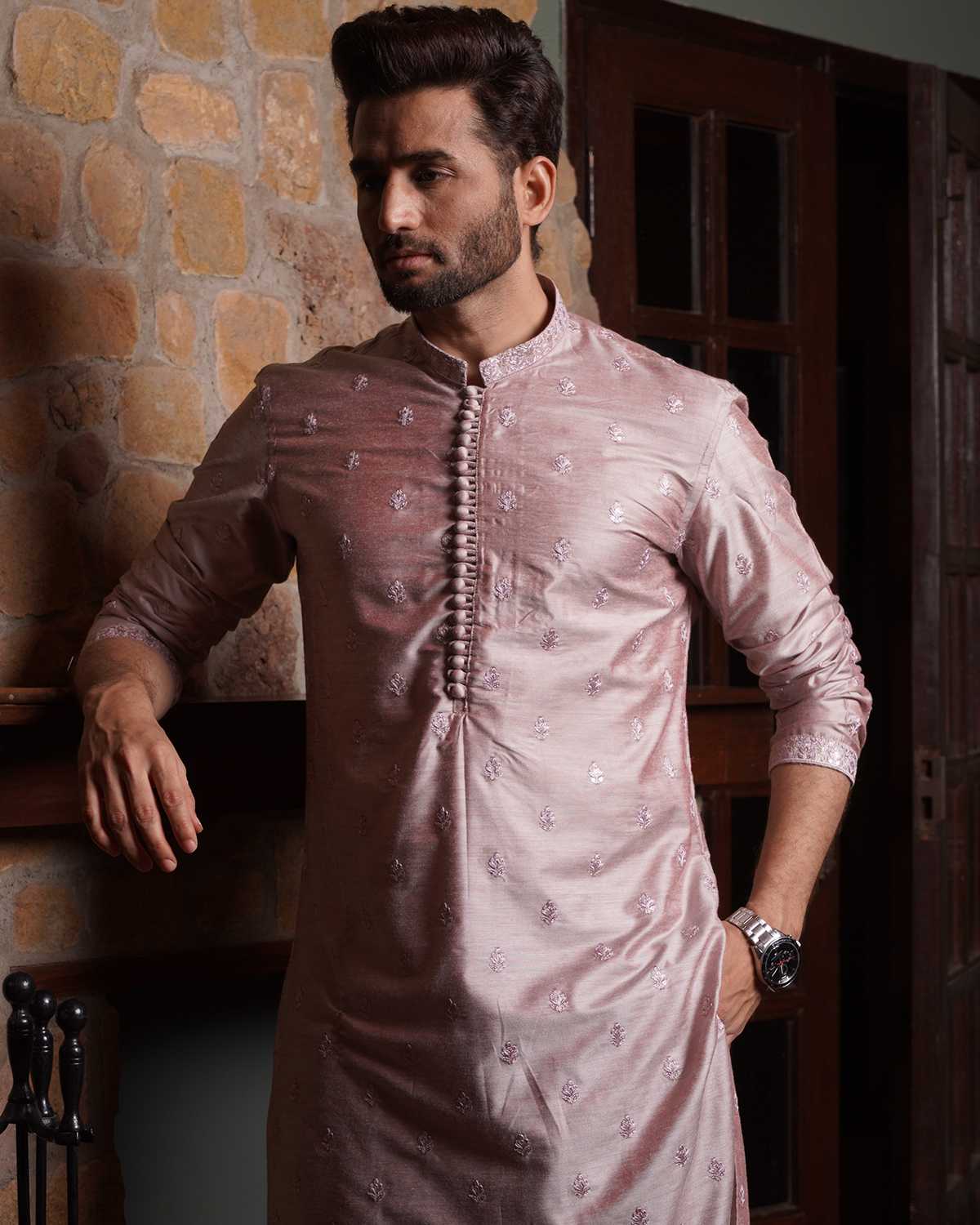 Lilac Cotton Silk Kurta Pajama