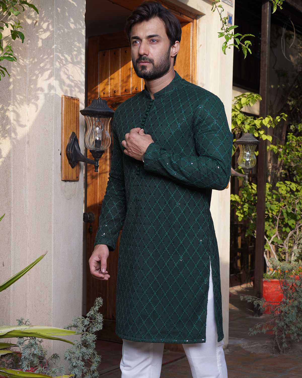 Green Embroidered Kurta Pajama