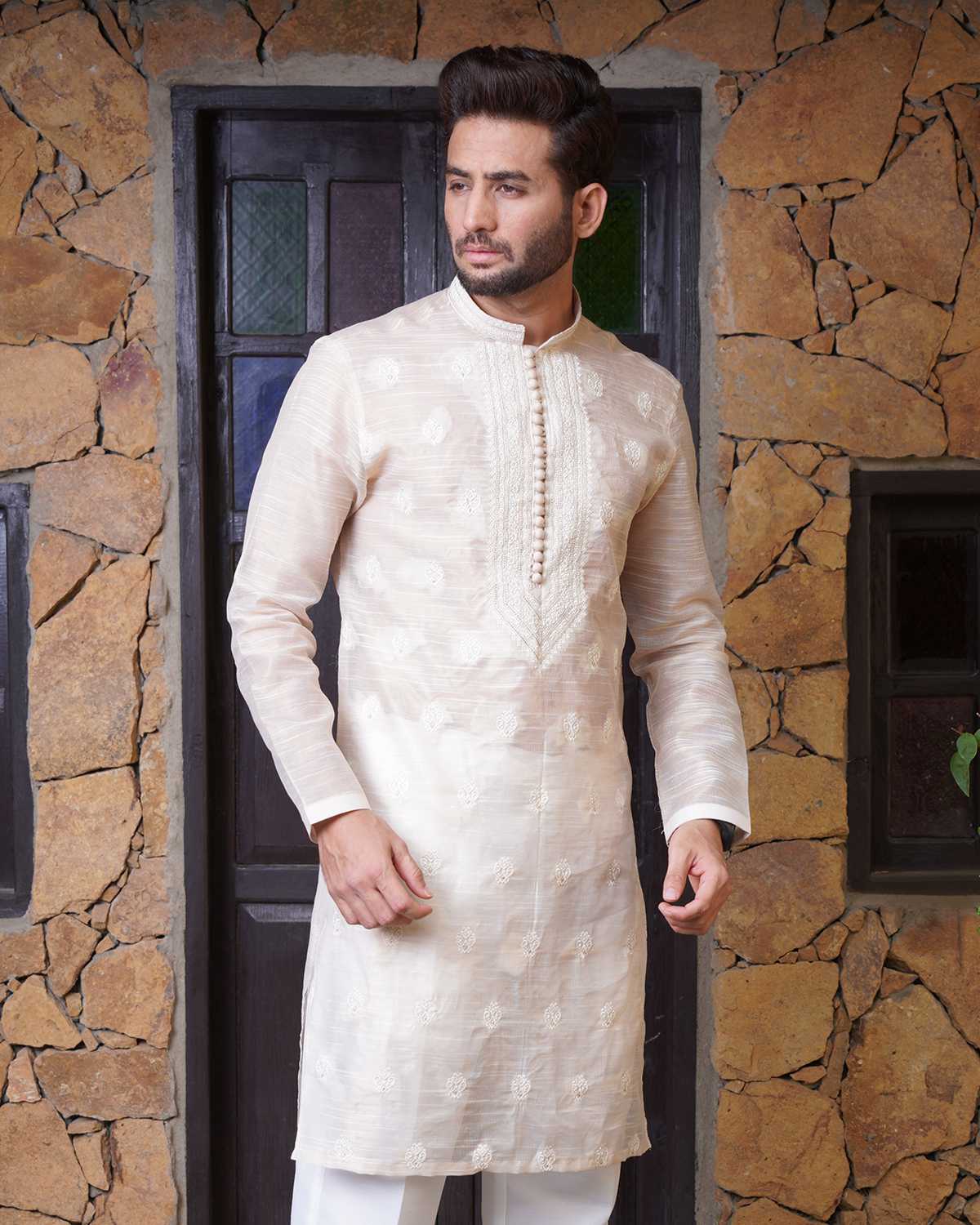 Tissue Cotton Kurta Pajama by Crocfit Bespoke, Karachi