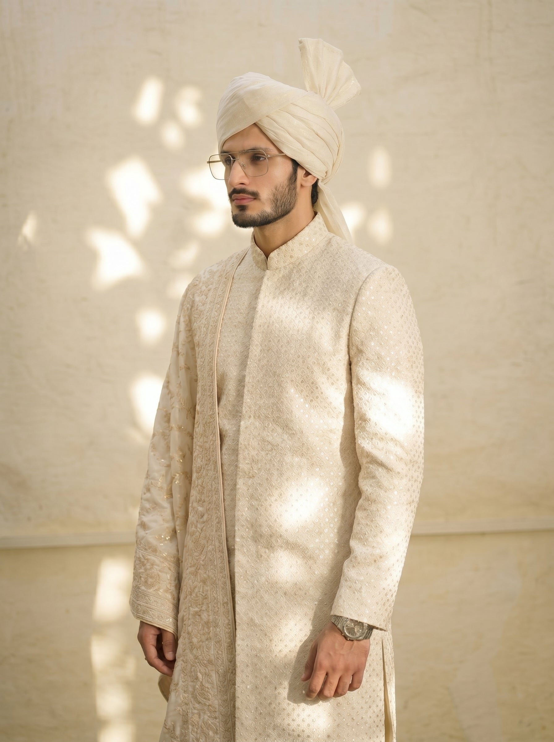 Noir Majesty – Hand-Embellished Offwhite Sherwani Set